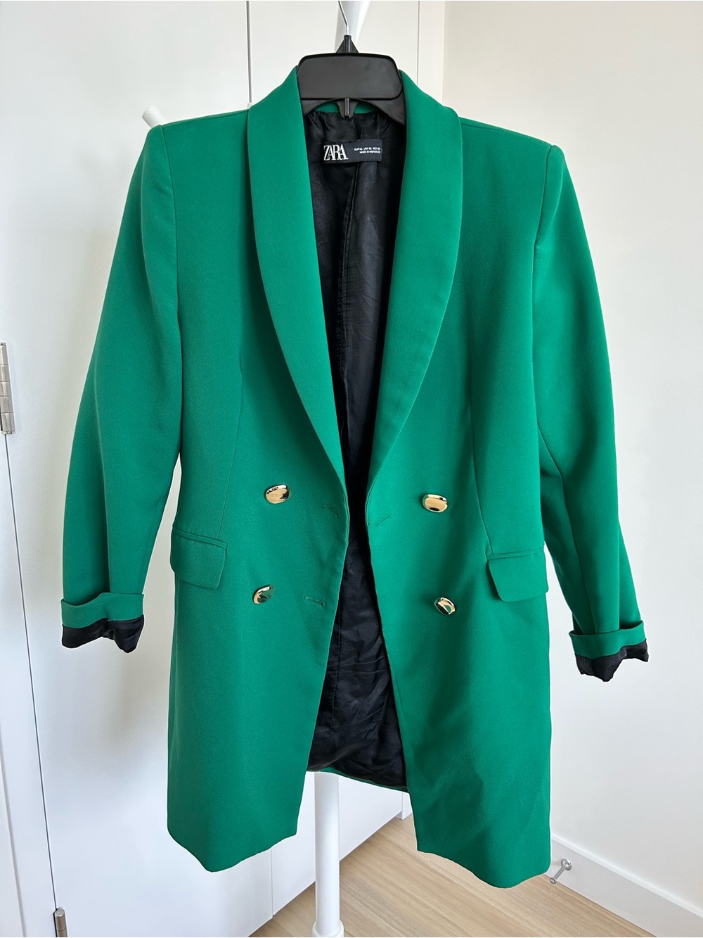ZARA Emerald Green Double-Breasted Blazer Coat with Gold Buttons